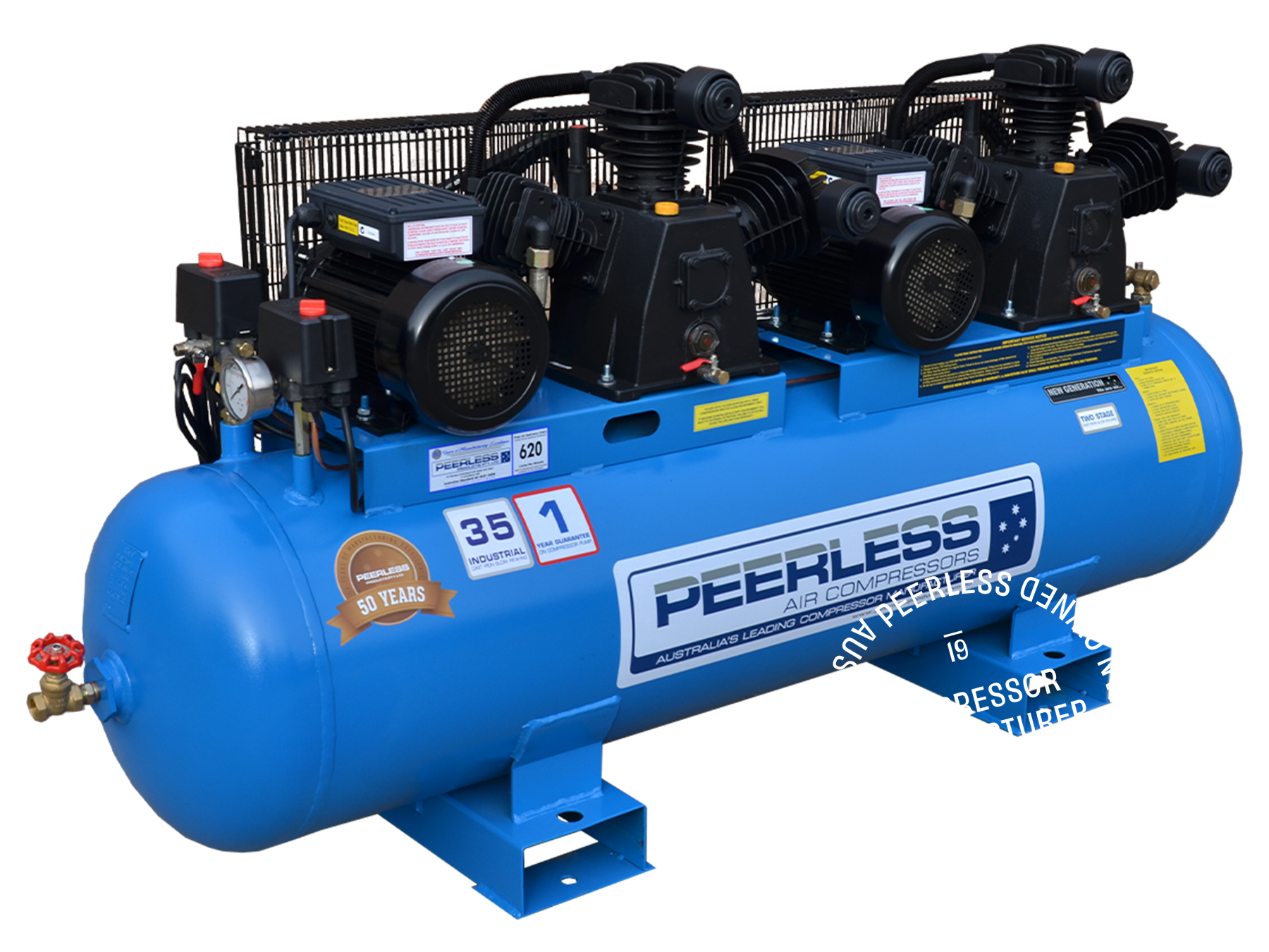 PT35 Single Phase Air Compressor: Belt Drive, 15Amp, 7HP, 600LPM - for High Pressure