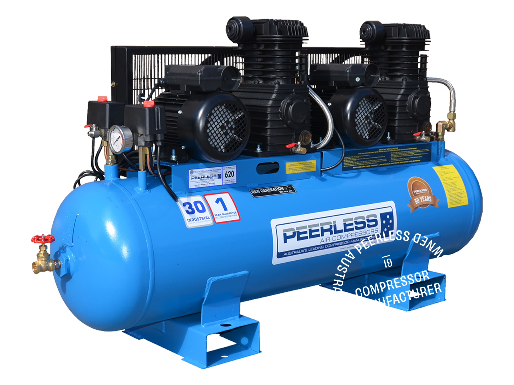 PT30 Single Phase Air Compressor: Belt Drive, 10Amp, 5.5HP, 550LPM