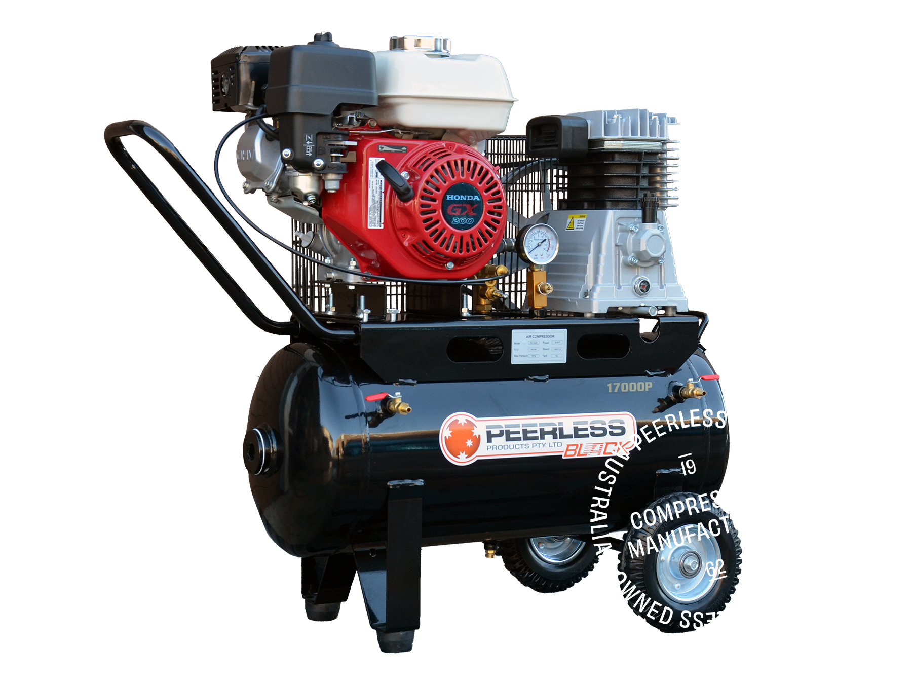 PB17000 Petrol Air Compressor: Belt Drive, Honda GX200, 320LPM