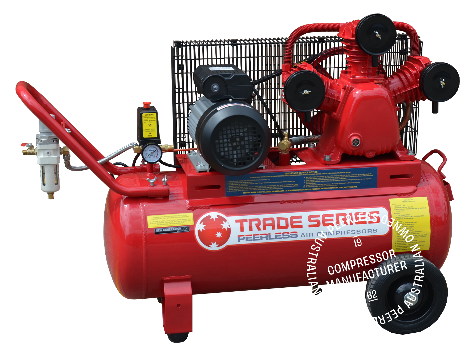 TS17W Single Phase Air Compressor: Belt Drive, 15Amp, 3HP, 300LPM