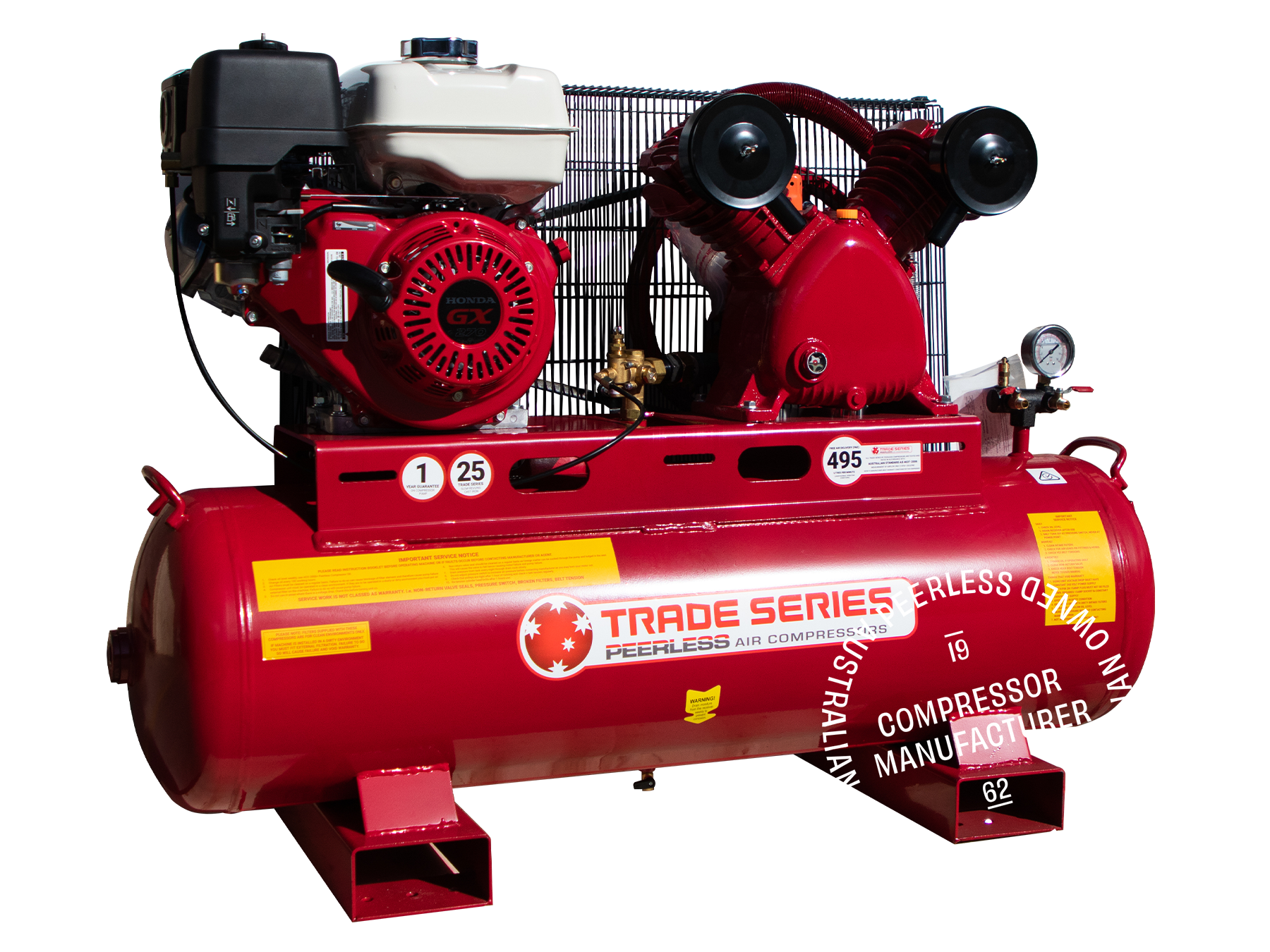 TS25P Petrol Air Compressor: Belt Drive, Honda GX270, 495LPM