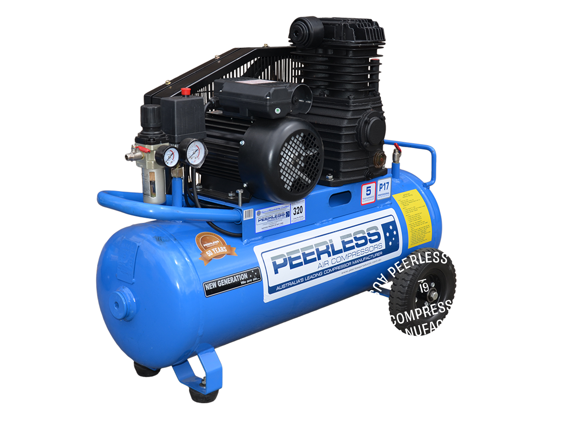 P17 Single Phase Air Compressor: Belt Drive, 15Amp, 3.5HP, 320LPM