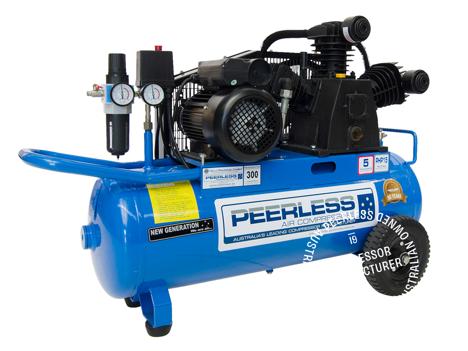 PHP15 Single Phase Air Compressor: Belt Drive, 15Amp, 3.5HP, 300LPM - for High Pressure