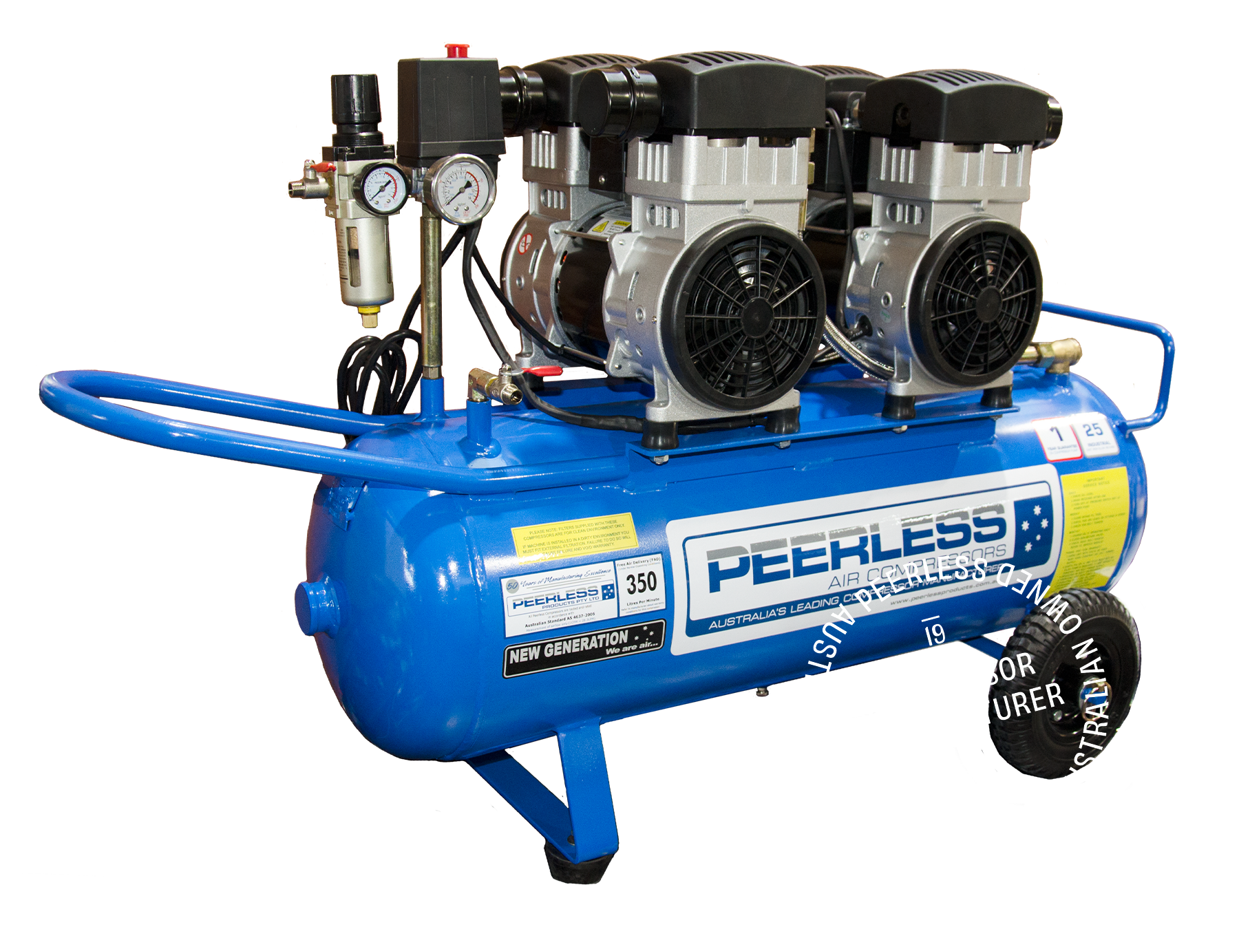 PO25 Single Phase Air Compressor: Oilless, Direct Drive, 10Amp, 15Amp, 4HP, 350LPM